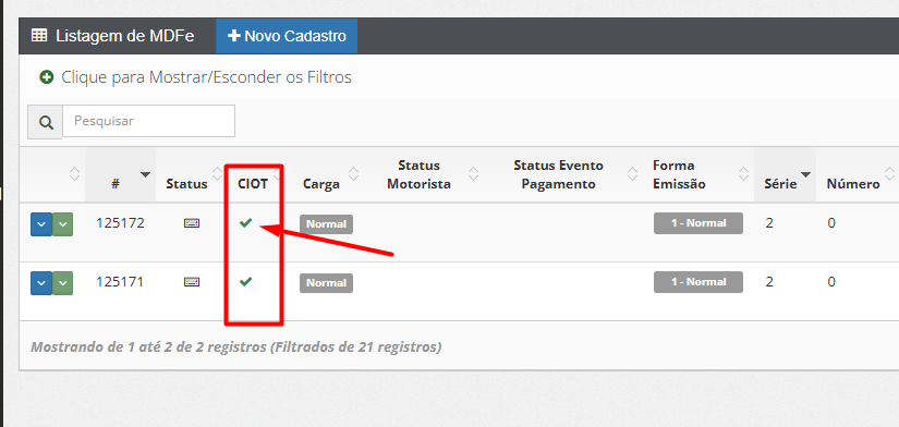 Consultando o status do envio do CIOT